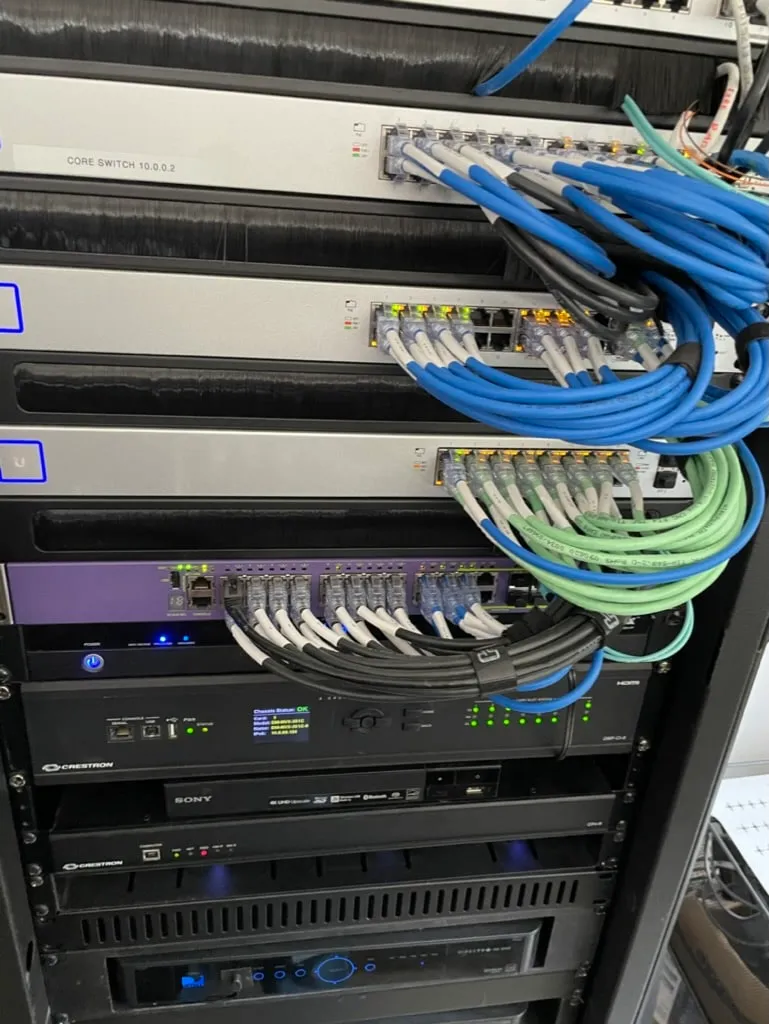 Firebird AV labeled, documented structured-cabling rack